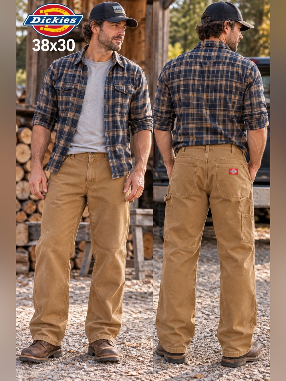 Dickies Mens tag 38x 30 SEE FIT Duck brown Canvas Carpenter Work Pants Relaxed